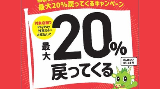 さいたま市キャッシュレス決済による消費活性化キャンペーン事業が始まります〜PayPayで買い物すると最大20%戻ってくる!〜 頑張ろう!さいたま市!最大20%戻ってくるキャンペーン