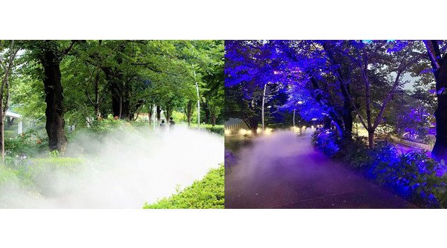 #STAYTOKYO 夏の散歩にひとときの涼「光と霧の散歩道」ミッドタウン・ガーデンで、涼しげな光と薄霧が漂う環境演出を実施