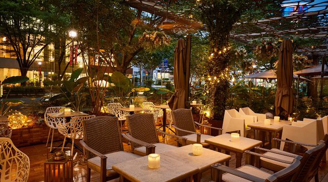 表参道の開放感的なテラスで、春の夜を満喫するディナープラン『お花見BBQテラス』が新登場!グラスの中で桜が咲いたようなスパークリングワインが付いたプランも