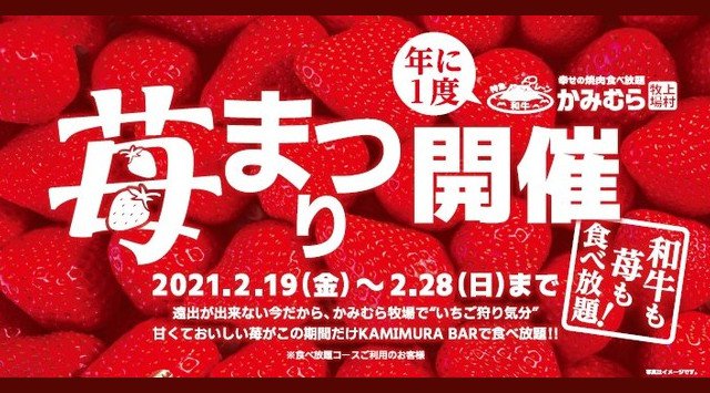幸せの焼肉食べ放題【かみむら牧場】京急蒲田店・府中店 「和牛×いちご食べ放題」開始!ワタミ株式会社