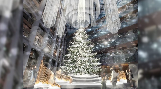 全長約13mの本物のモミの木「White Layer Tree」がアトリウムに出現 KITTEのクリスマスイベント「WHITE KITTE」開催 JPビルマネジメント株式会社
