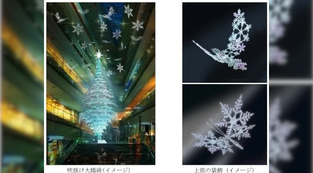高さ10メートルの世界最大級の“3Dプリンター製クリスマスツリー”が登場 100%リサイクル可能な素材で作られた約500個の雪の結晶が館内を彩る 表参道ヒルズ