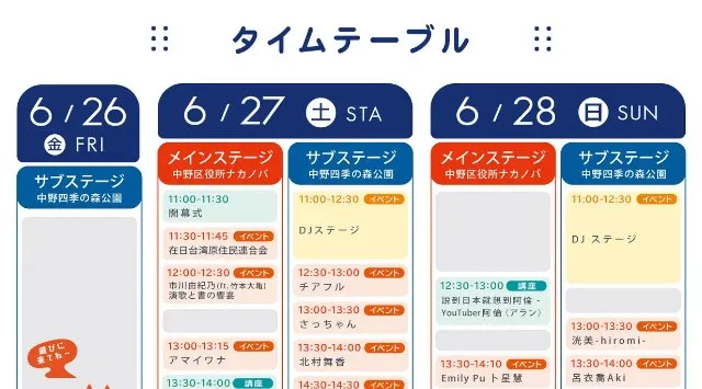 中野が台湾一色に。「台湾文化祭2026」全出演者・講座・タイムテーブルを一挙発表！饒舌霹靂雙人組、市川由紀乃、Emily Pu卜星慧、台湾人気YouTuber阿倫（アラン）ら、台湾と日本をつなぐゲスト