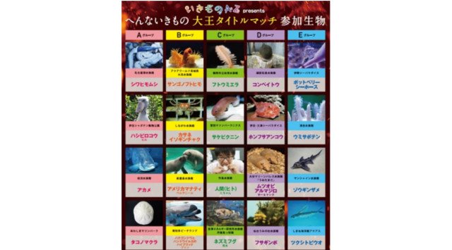 日本各地の動物園・水族館を代表する“へんないきもの”たちの人気NO.1をバトルロイヤルで決める大会をWEBで開催！「いきものＡＺ presents へんないきもの　大王タイトルマッチ」