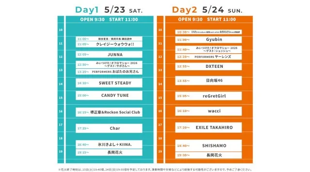 氷川きよし、EXILE TAKAHIRO、CANDY TUNEら出演のながおか 米百俵フェス 〜花火と食と音楽と〜 2026　全出演アーティストが発表！Char、SHISHAMOなど新たに5組が追加！