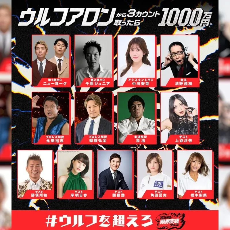 『ウルフアロンから3カウント取ったら1000万円』糸井嘉男、ノッコン寺田、“借金1000万”カカロニ・栗谷、ウルフを倒した経験あり“ベンチプレス400キロ男”藤本竜希が参戦決定！MCや豪華出演者も解禁