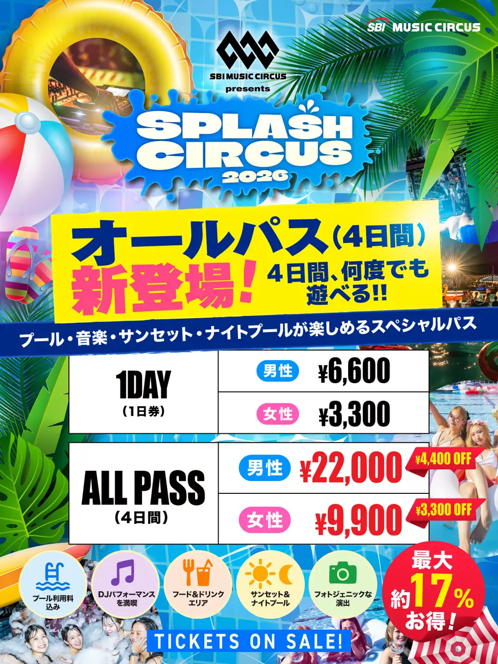 【大阪・堺】昨年約2,000人が来場したプールフェスが4日間開催へ拡大「SBI MUSIC CIRCUS presents SPLASH CIRCUS」チケット販売開始　ナイトプールが弾ける4日間