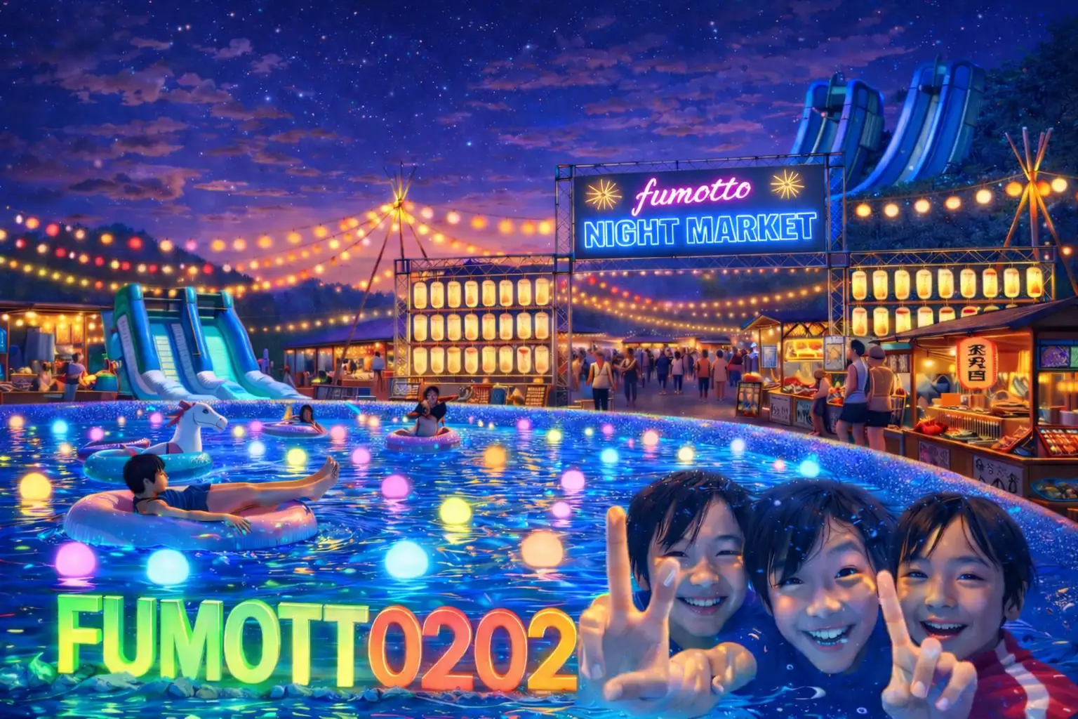 今年の夏も、家族で「夜まで遊べる」山梨へ出かけよう！7月17日より8月30日まで「fumottoナイトマーケット2026」連日開催！Team Bub、一之森大湖、 DJ CELLY の来場も決定！