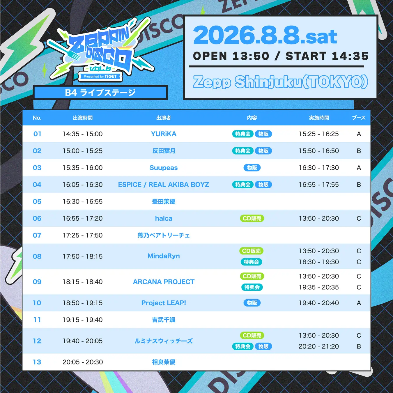 ライブステージとDJフロアの2フロア構成で開催する拡大版「ZEPPIN DISCO Vol.6」全出演者・タイムテーブルを公開　株式会社grabss